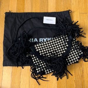 Sonia Rykiel black suede with silver studs and fringes handbag with dust bag